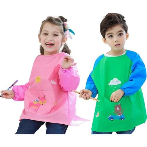 Kids Apron Baby Girls Boys Aprons For Painting Kitchen Cooking Baking Cleaning With Long Sleeve Infant Feeding Baby Bibs