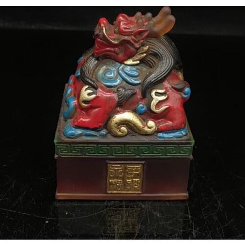 Qing Dynasty of China Azure Stone Emperor Stamp Coloured glaze Imperial Seal Desktop ornaments Antique collection