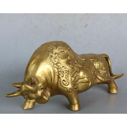 Chinese antiques Fengshui copper ware brass cattle statue