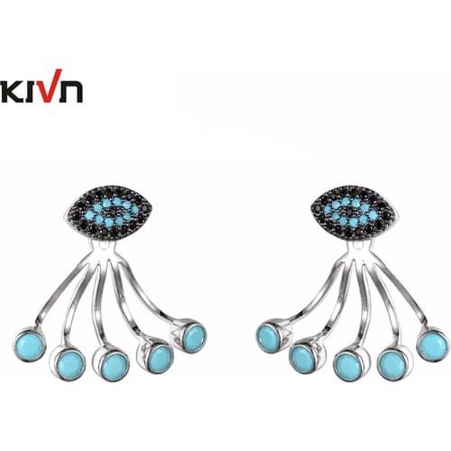 KIVN Fashion Jewelry Turkish Blue Eye Cubic Zirconia Womens Bridal Wedding Earring Ear Jackets Birthday Gift 10pcs Lot Wholesale