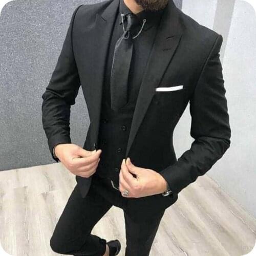 Handsome Groomsmen Peak Lapel Groom Tuxedos Mens Wedding Dress Man Jacket Blazer Prom Dinner (Jacket+Pants+Tie+Vest) A009