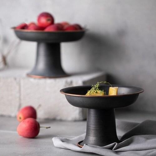 Retro Round Iron High Stand Plate Metal Vintage Cake Dessert Storage Tray Ruffle Rim Fruit Bread Nut Plat Home Desktop Decor