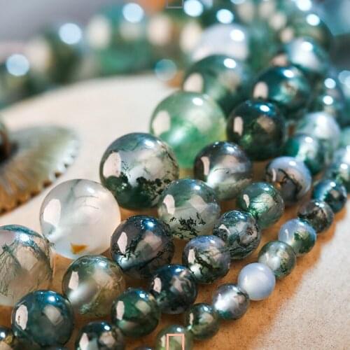 Round moss agate stone beads natural gemstone beads DIY loose beads for jewelry making strand 15" wholesale