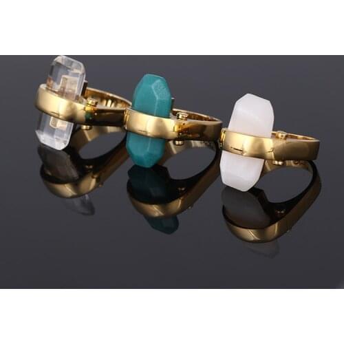 Geometric grandmother green natural stone sense fashion ring ring three colors