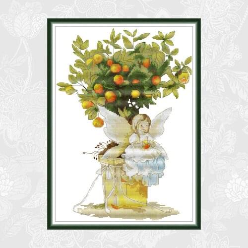 Orange Angel Cross Stitch Kits 14ct Counted Canvas 11ct Printed Fabric Stitching Embroidery DIY Handmade Needlework Crafts