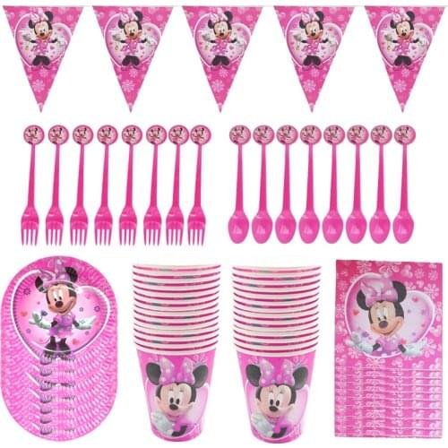 49pcs Disney Minnie Mouse Theme Birthday Party Supplies Cup Plate napkin Kids Girl Party decoration Disposable Tableware Set