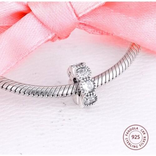 Genuine 925 Sterling Silver Clear CZ Alluring Cushion Spacer Charms Beads Fits Original Bracelet DIY Jewelry Making Accessories