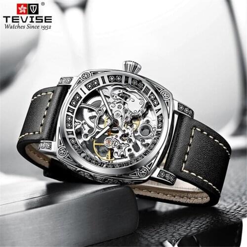 New Shelf Hot Sale 2021 Skeleton Hollow Leather Mens Wrist Watches Luxury Automatic Mechanical Male Clock New Relogio Masculino