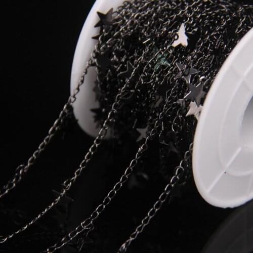 New!! 7mm Fashion Star Dangle Charms Rosary Chain,Plated Gun Black Brass Metal Accessories Handmade Chains DIY Necklace Jewelry