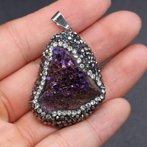 Natural Stone Pendant Irregular White quartzs Diamonds Faceted Pendant Necklace for DIY Jewelry Best Birthday Gift Size 30x40mm