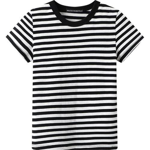Casual Women Soft Cotton O Neck T-shirt 2021 Summer Fashion Ladies High Street High Waist T-shirt Female Striped Short T-shirt