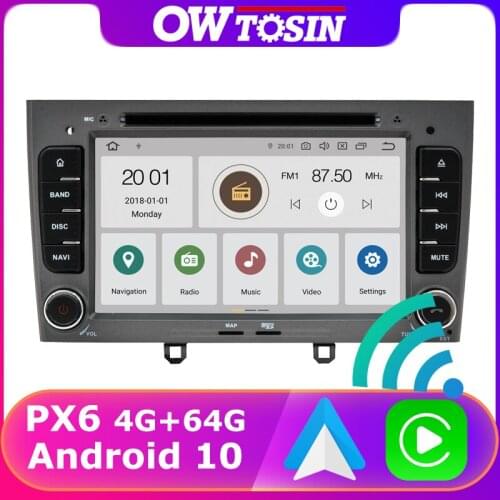 PX6 4+64G GPS Android 10 Radio For Peugeot 308 308SW 408 2007-2013 Wireless Carplay Car Multimedia Player Bluetooth 5.0 TDA7850