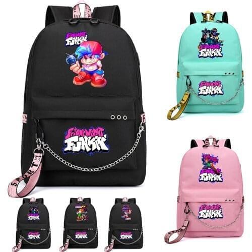 Game Friday Night Funkin Cute Backpack Back To School Bookbag Waterproof Teenager SchoolBag Usb Charging Backpacks with chain