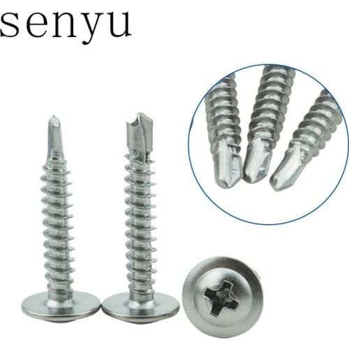 SENYU Free Shipping 100PCS M4.2 M4.8 410 stainless steel Large Flat Head Self Tapping Screws Drilling Tail Screw