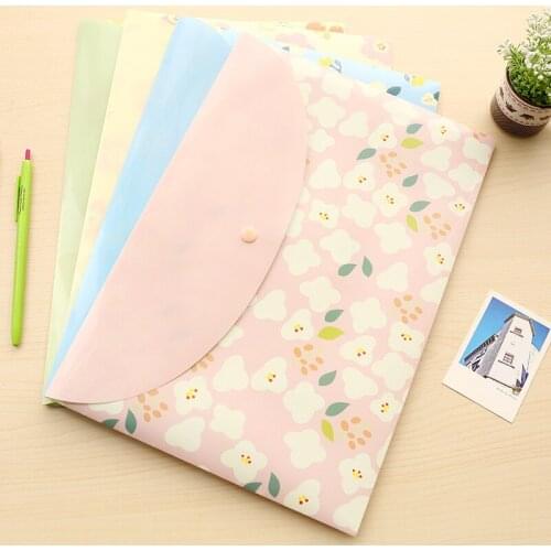 Student Cute A4 Bag Rabbit Flowers Folder Snap Office Supplies Storage Bag Student School Supplies Paper Storage Desk Storage