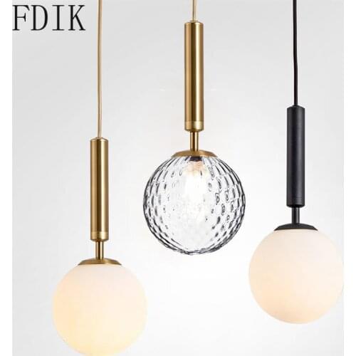 Nordic LED Pendant Light Glass Ball Hanging Lamp for Living Room Bedroom Bedside Bar Single Head Mirror Lamps Luminaire Lighting