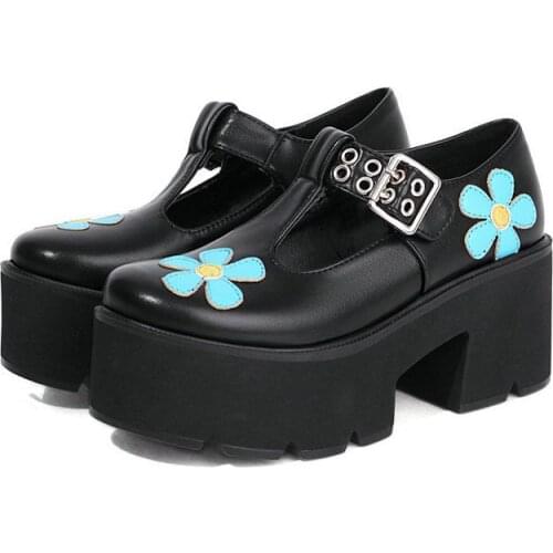 IPPEUM Women Pumps Round Toe Sexy Shoes Thick Heels Black Patent Leather Platform Casual Shoes сандали женские