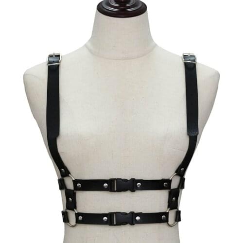 Black Handmade Leather Body Harness Women Punk Goth Adjustable Chest Lingerie Gothic Garter Belt Crop Top