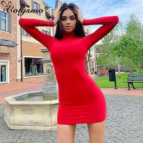 Colysmo Bodycon Sexy Dress Turtleneck Long Sleeve Elegant Dress Women Party Mini Dresses Nightclub Solid Casual Slim Vestidos