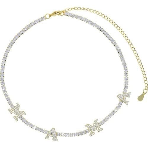 2021 New Mothers Day Iced Out Bling clear Cubic Zirconia 3MM Tennis Link Chain initial Letter mama women charm choker necklaces