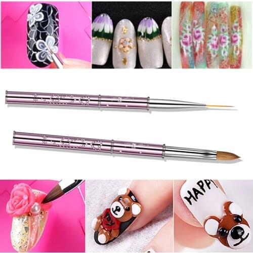 1Pcs kolinsky Nail Brush Crystal Carving Brush Pink Metal Pen Holder Manicure Brush Tools nail Brush