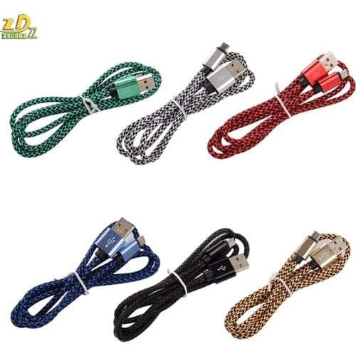 100pcs/lot 1M/2M/3M Metal Double Color Nylon Woven Twist Wire Micro 5pin 8pin Usb Data Cable for Samsung Huawei Iphone