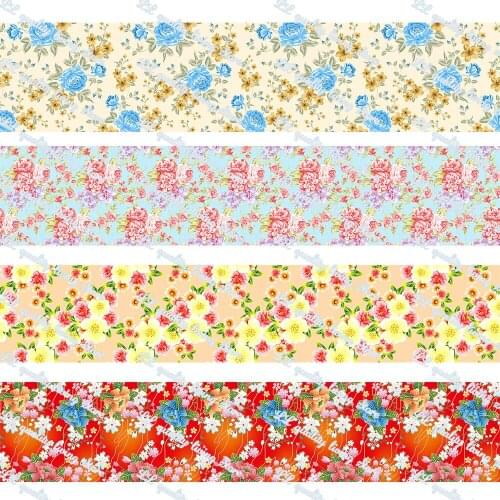16-75MM Watercolor Flowers printed Grosgrain Ribbon 50 Yards/Roll Tape Clothing Bakery Gift Wrapping Accessory Hairbow Head