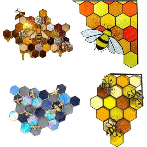 4PCS Queen & Bee Protect Honey Suncatcher Window Wall Sticker Home Room Decor