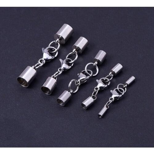 5pcs 1.6/2.2/3.2/4.2/5.2/6.2/8mm Hole 304 Stainless Steel Lobster Claw Clasps with Cord End Caps for Leather Cord Jewelry Making