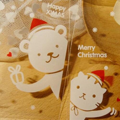 50pcs christmas hat cat Cookie packaging self-adhesive plastic bags for biscuits snack baking package christmas decoration
