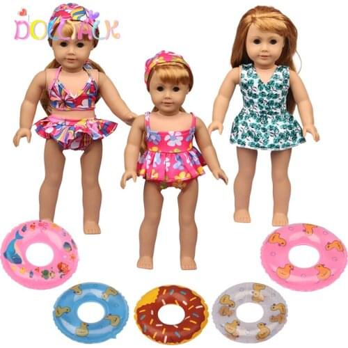 Summer 18''Doll Beach Swimsuit Dolls Clothes For 43 Cm New Baby Born American Swimming Buoy Lifebelt Ring Girls Gift