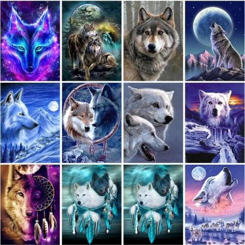 DIY Wolf 5D Diamond Painting Full Round Drill Animal Diamond Embroidery Cross Stitch Kits Mosaic Wall Art Home Decor