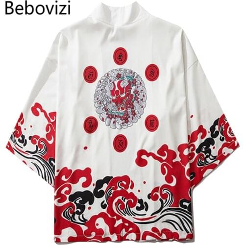Bebovizi Japanese Demon Kimono Men Cardigan Shirt Yukata Man Haori Obi Clothes Tradition Clothing Male China Kimono Robe