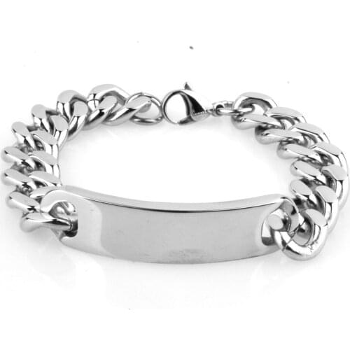 Granny Chic Never Fade 15mm Wide Polished Silver Color Stainless Steel ID Bracelet For Men Women jewelry Fashion Chain Cuff