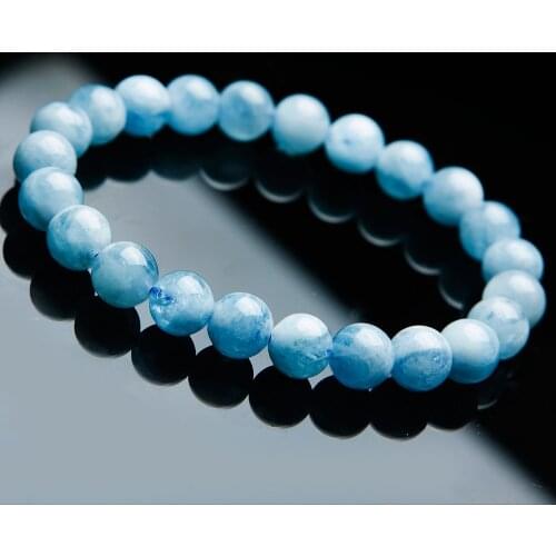 Natural Blue Ice Aquamarine Bracelet 7mm 8mm 9mm 10mm Women Men Stretch Clear Round Bead Stone Bracelet Crystal AAAAA Jewelry