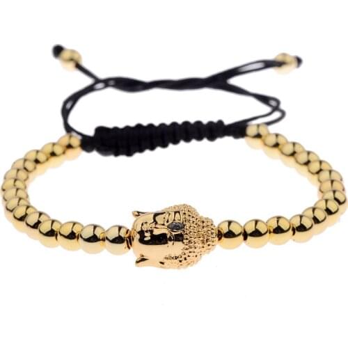 Rose Gold Color Buddha Bracelet Men Pulseras Hombre 2018 Piedra Black Beads Bracelet Adjustable Sterling Chakra Bracelets AB102