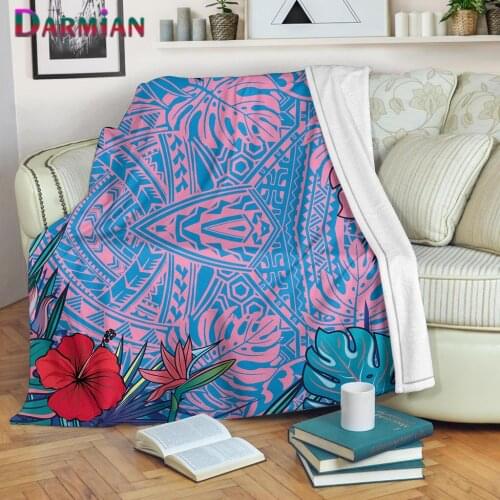 DARMIAN Colorful Polynesian Tribal Palmtree Print Fleece Blanket Sofa Nap Warm Throw Blankets Premium Home Bedroom Thin Quilts