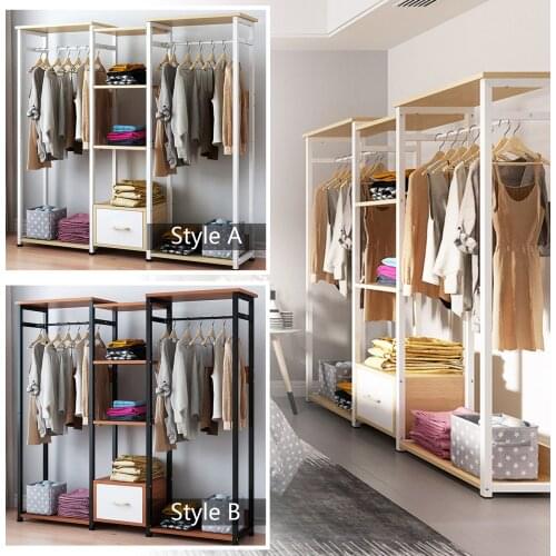 Double Open Wardrobe Drawer Storage Unit Large Hanging Rail Clothes Organiser Household Hanger Coat Rack Standing Coat Rack UK