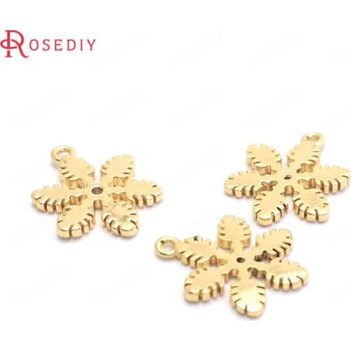 37363)10PCS 12x9.5MM 24K Gold Color Brass Snowflake Charms Pendants High Quality Jewelry Making Supplies Findings Accessories
