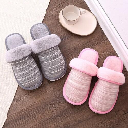 Cotton Home Slippers Womens Slipper Mens Stripes Homen Winter Indoor Anti Slip Soft Bottom Slipper Shoe Winter Cotton Slippers