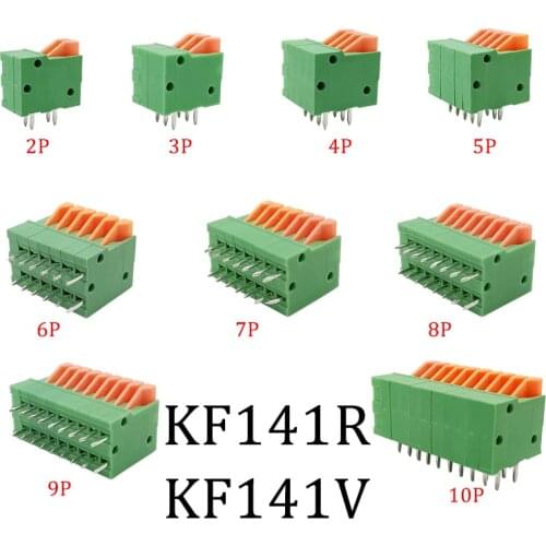 10Pcs KF141R KF141V PCB Straight / Bent Foot Terminal Block 2.54mm Pitch 2/3/4/5/6/7/8/9/10 Pin PCB Spring Screwless Connectors