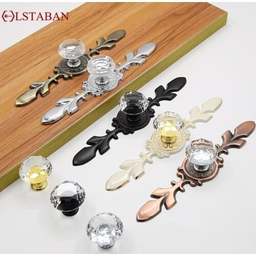 LSTABAN European Style Modern Minimalist Solid Thickened Transparent Crystal Handle Cabinet Wardrobe Single Hole Handle