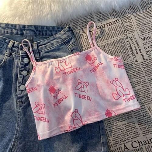 Camisole tank tube top vest tie-dye cartoon niche girls summer outerwear Korean version y2k corset sexy cropped tops girl shirt