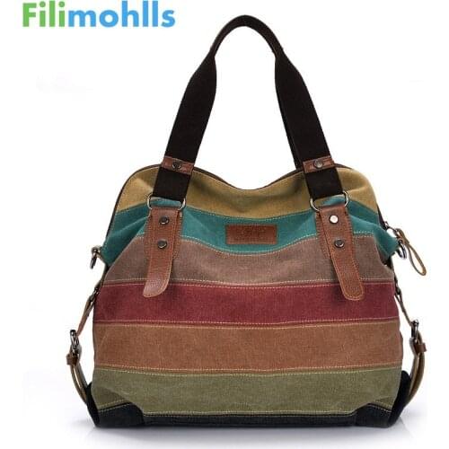 Fashion Canvas Bag Brand Women Handbag Patchwork Casual Shoulder Bags Female Messenger Bag Ladies 2019 Rainbow Purse Pouch S1749