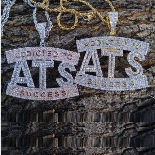 Addicted To Success ATS Pendant Necklace For Men 5A Cubic Zirconia Two Tone Gold Color Hip Hop Bling Jewelry