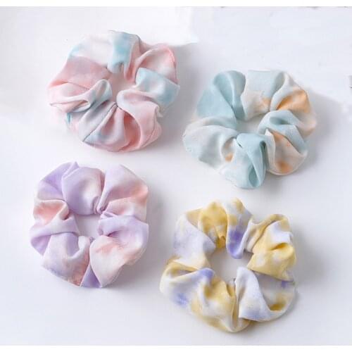 Bright Color Silk Scrunchie Set Women Elastic Hair Bands Tie dye Scrunchy Hair Ties Rope 4pcs Lot Chouchou Vintage Accessory