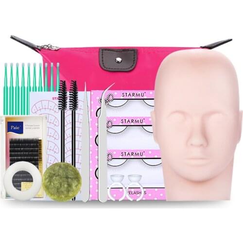12 Pcs/lot Eyelashes Extension Practice Training Tool Kit for Starter Practice Mannequin Head Professional Eyelash Training Set