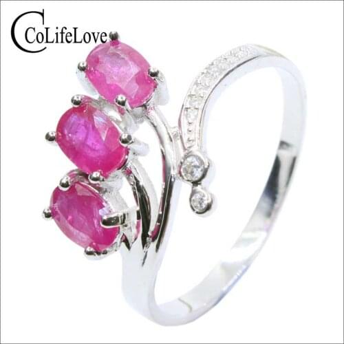 2016 New Ruby Ring for Proposal 3 Pcs 4*6 Mm Natural Ruby Ring Solid 925 Sterling Silver Classic 925 Silver Ruby Ring for Woman