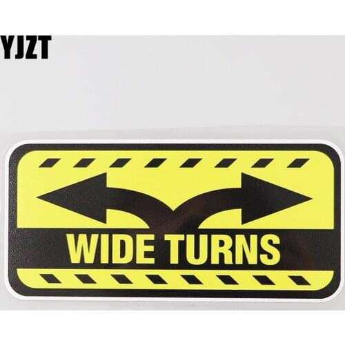 YJZT 15.6CM×7.1CM Wide Turns Caution Warning Decal PVC Car Sticker 12C-0340
