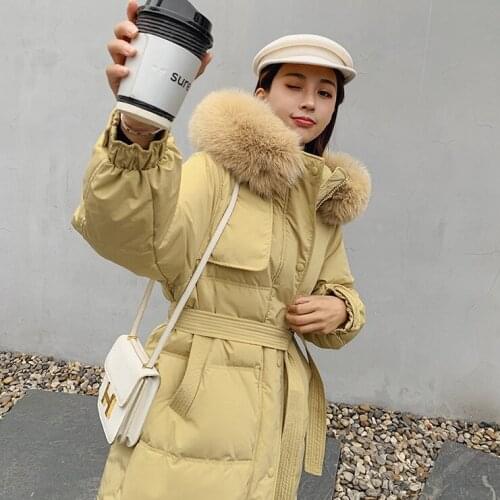 Fox Fur Collar Mid-length 2021 New Korean Version Warm Thick Solid Color Long Down Jacket Women